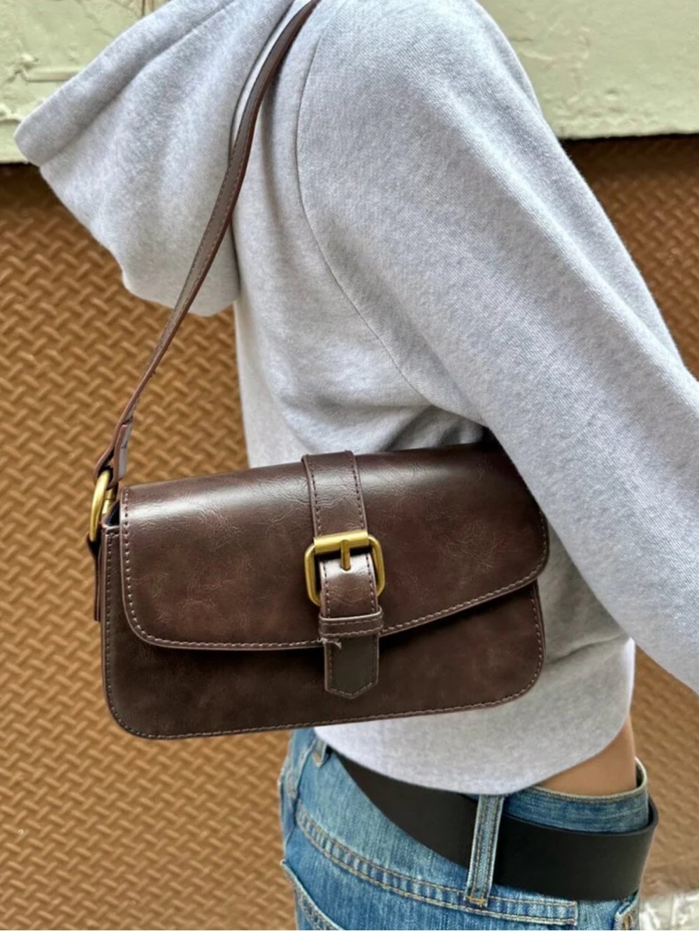 Brandy Melville Dark Brown Leather Shoulder Bag